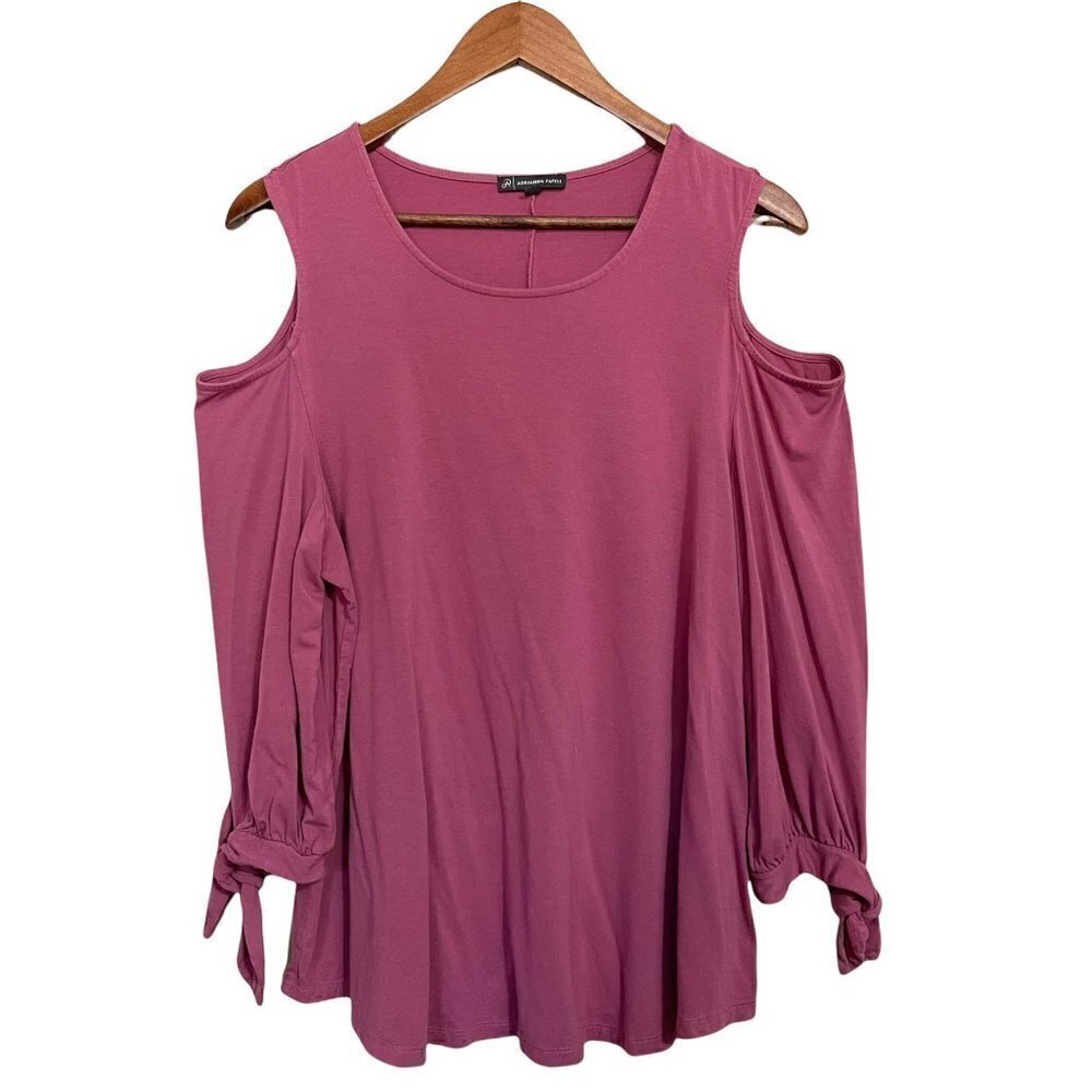 Adrianna Papell Women's Pink Cold Shoulder 3/4 Tie Sleeve Stretch Blouse XL